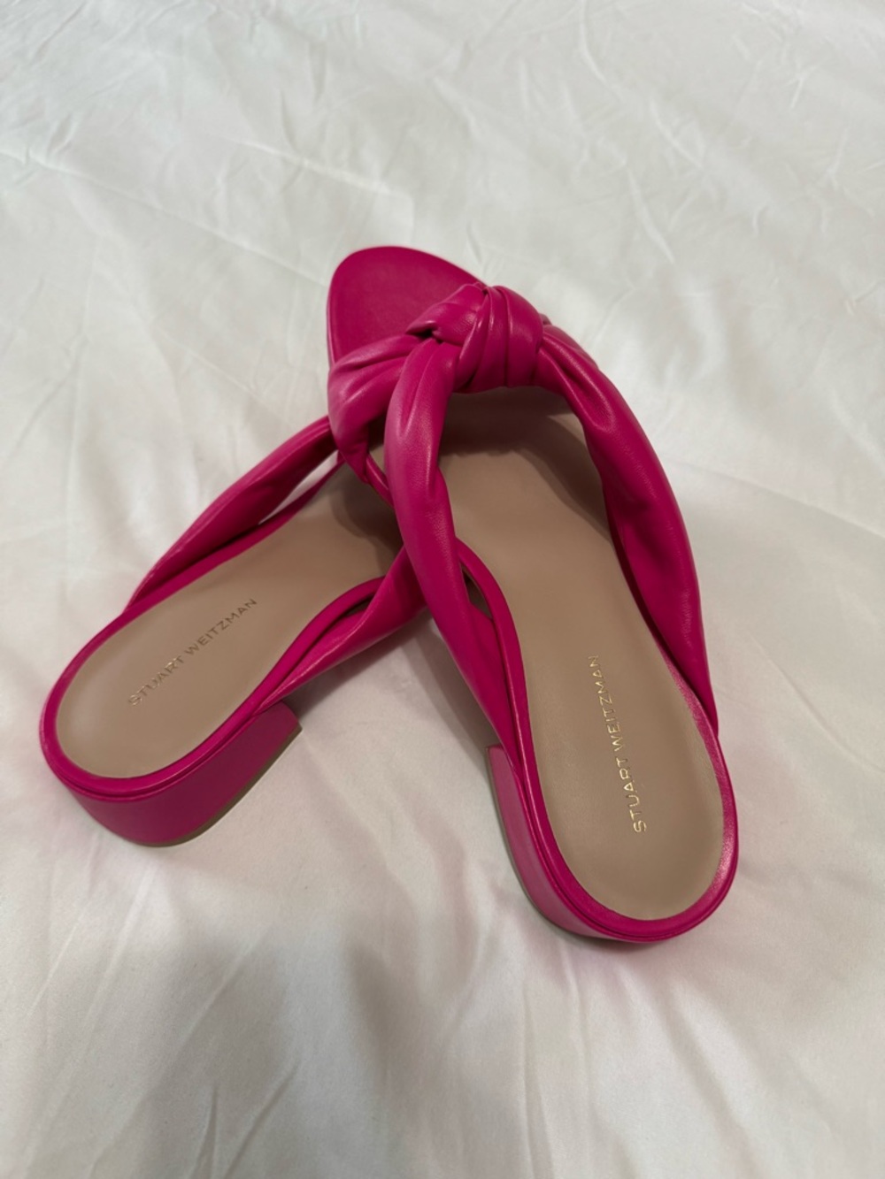 Stuart Weitzman Hot Pink Knotted Slide Mules